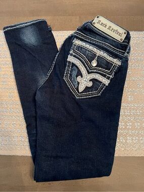 Rock Revival Women's Dark Indigo Skinny Jeans with Silver Embellished Pocket
